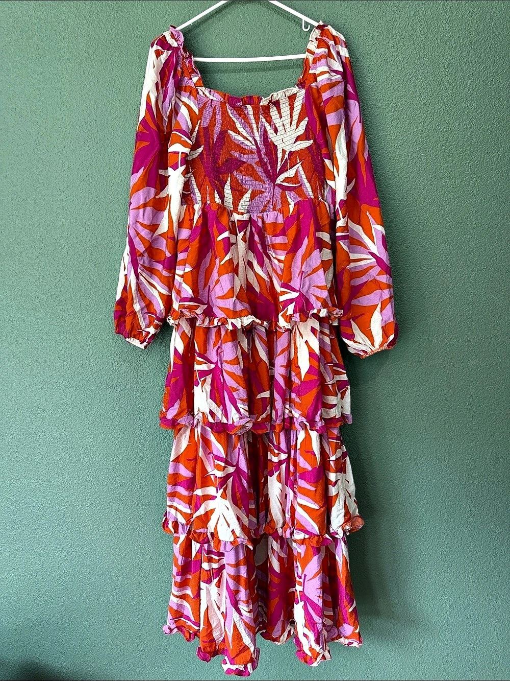 Abstract Print Maxi Dress in Red & Pink Like New